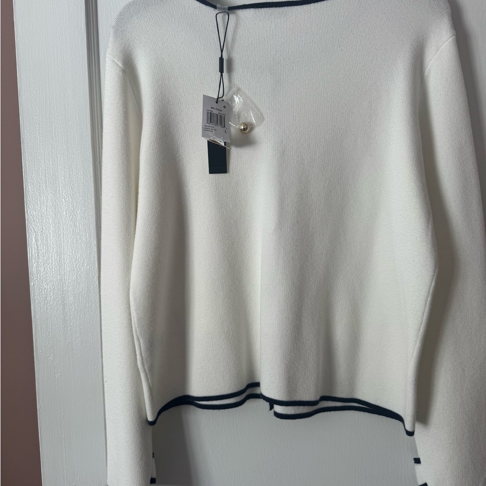 T Tahari Women's Cardigan Contrast Trim Button-Front Cardigan - Picture 7 of 14
